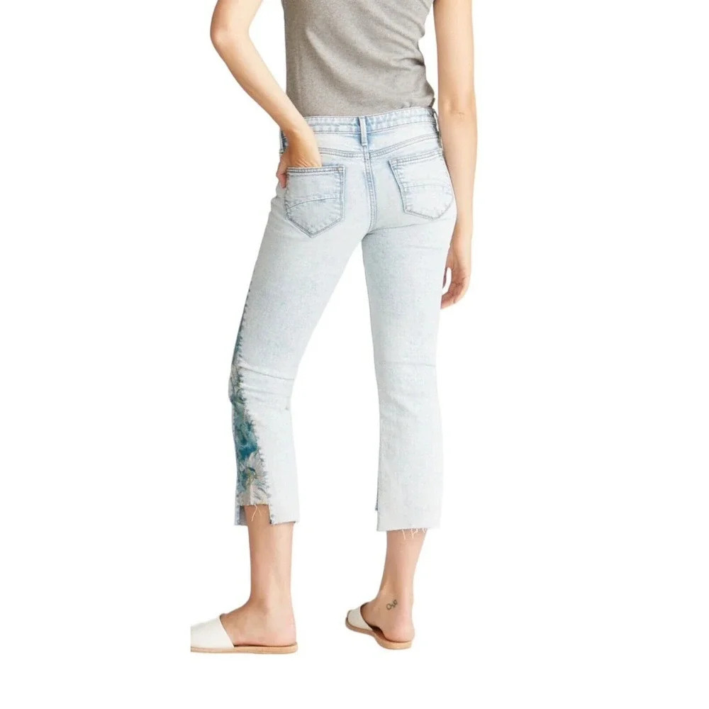 Driftwood Cropped Jeans Size 26 Indie Boho Paradise Tapestry Inserts Acid Wash - Picture 3 of 16